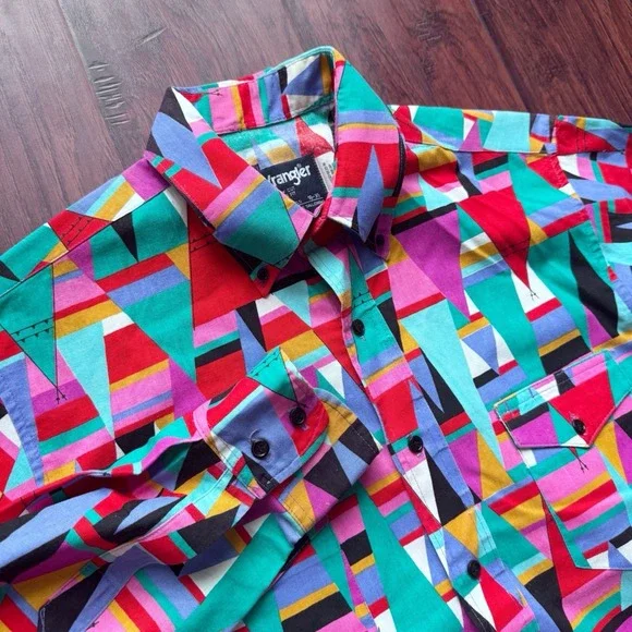 Vintage 80s Wrangler Brushpopper Shirt Mens 16-35 Cowboy Cut Teepee Western - Picture 4 of 16